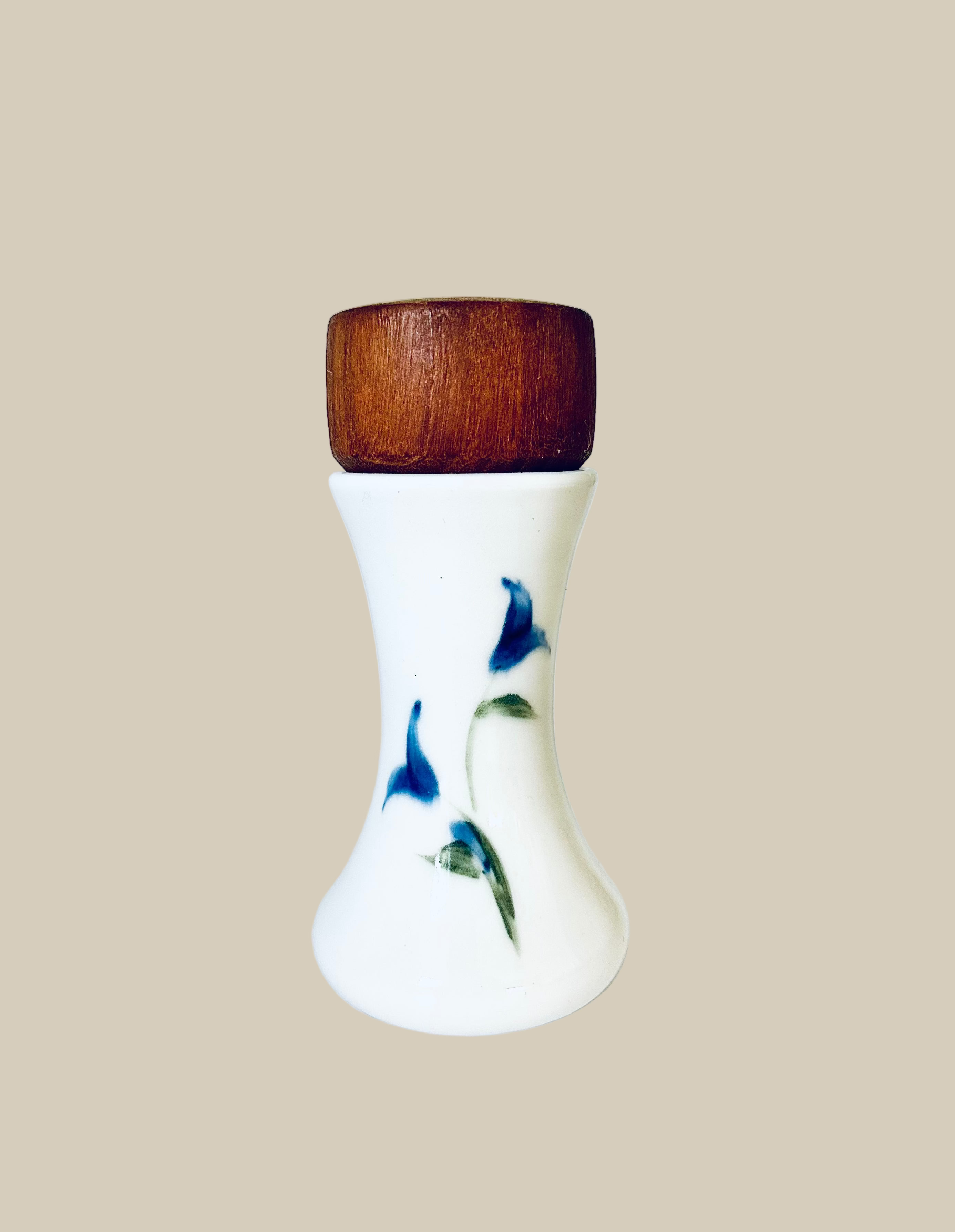 Ceramic Floral Oil Canister with Wood Lid
