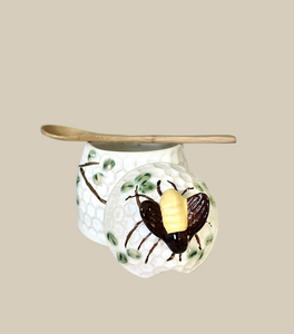 Bee Ceramic Honey Pot with Wooden Spoon
