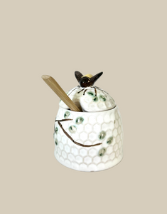 Bee Ceramic Honey Pot with Wooden Spoon