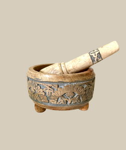Wooden Engraved Mortar and Pestle