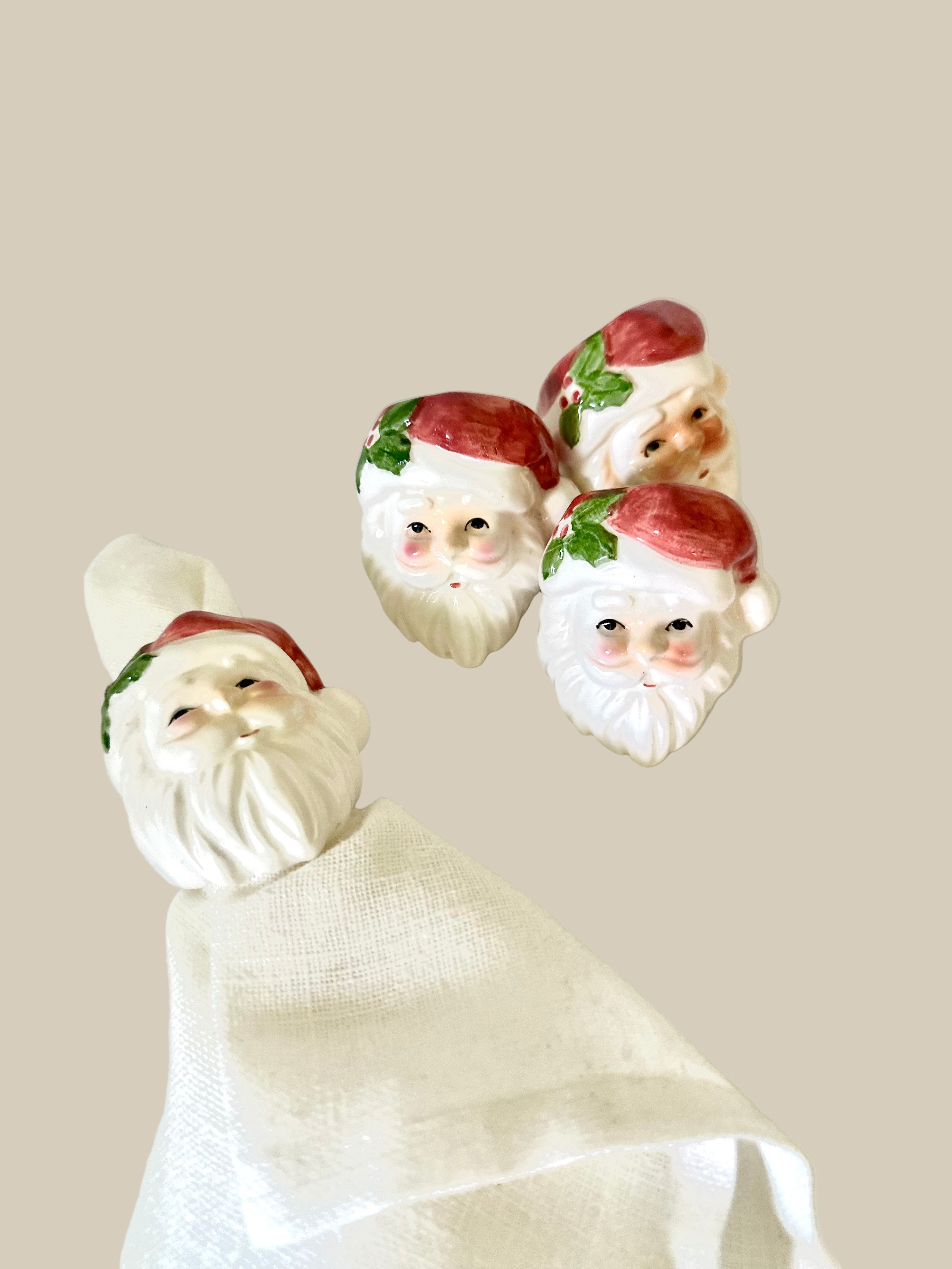 Ceramic Hand Painted Santa Napkin Rings