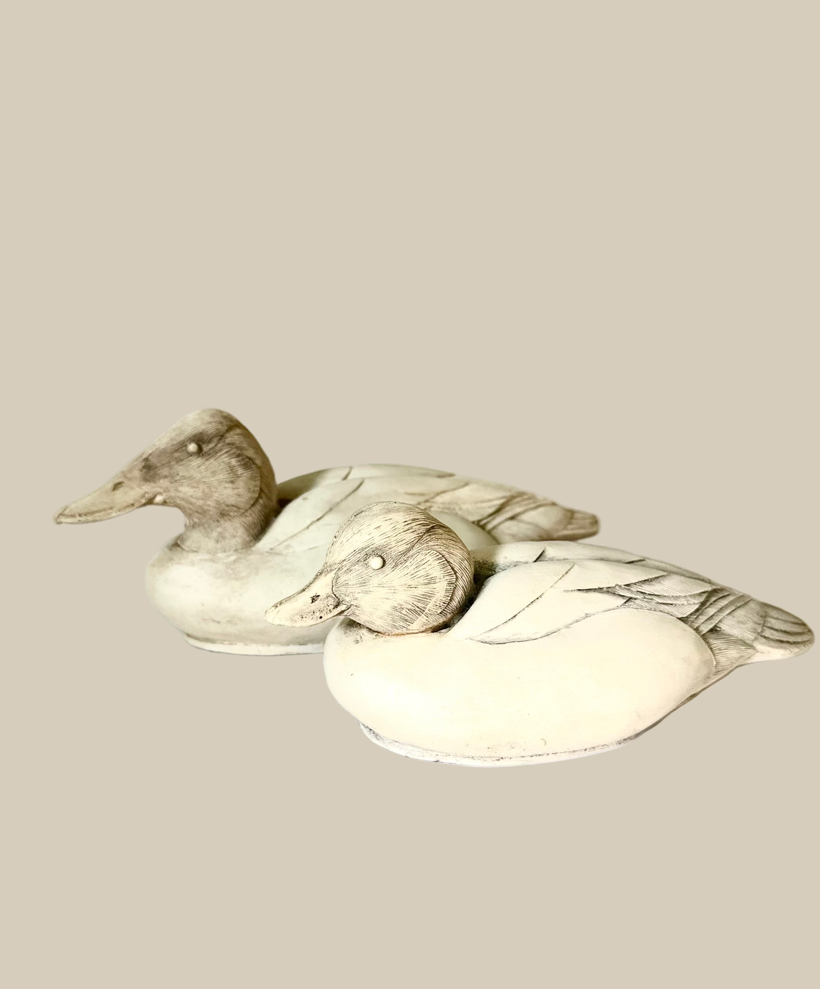 Wooden and Ceramic Duck Duo