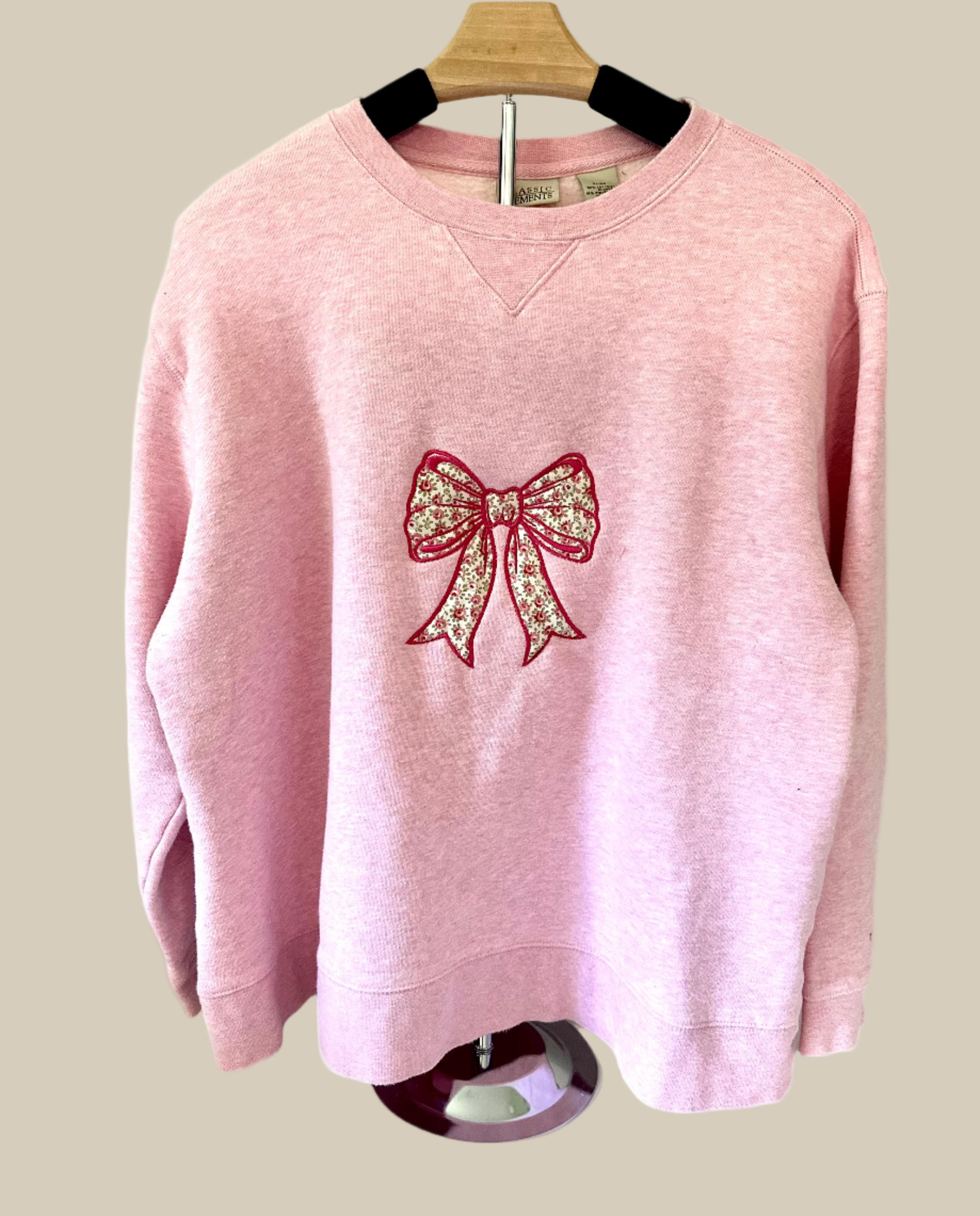 Pink Bow Applique Crewneck