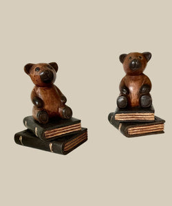 Wooden Carved Teddy Bear Bookends