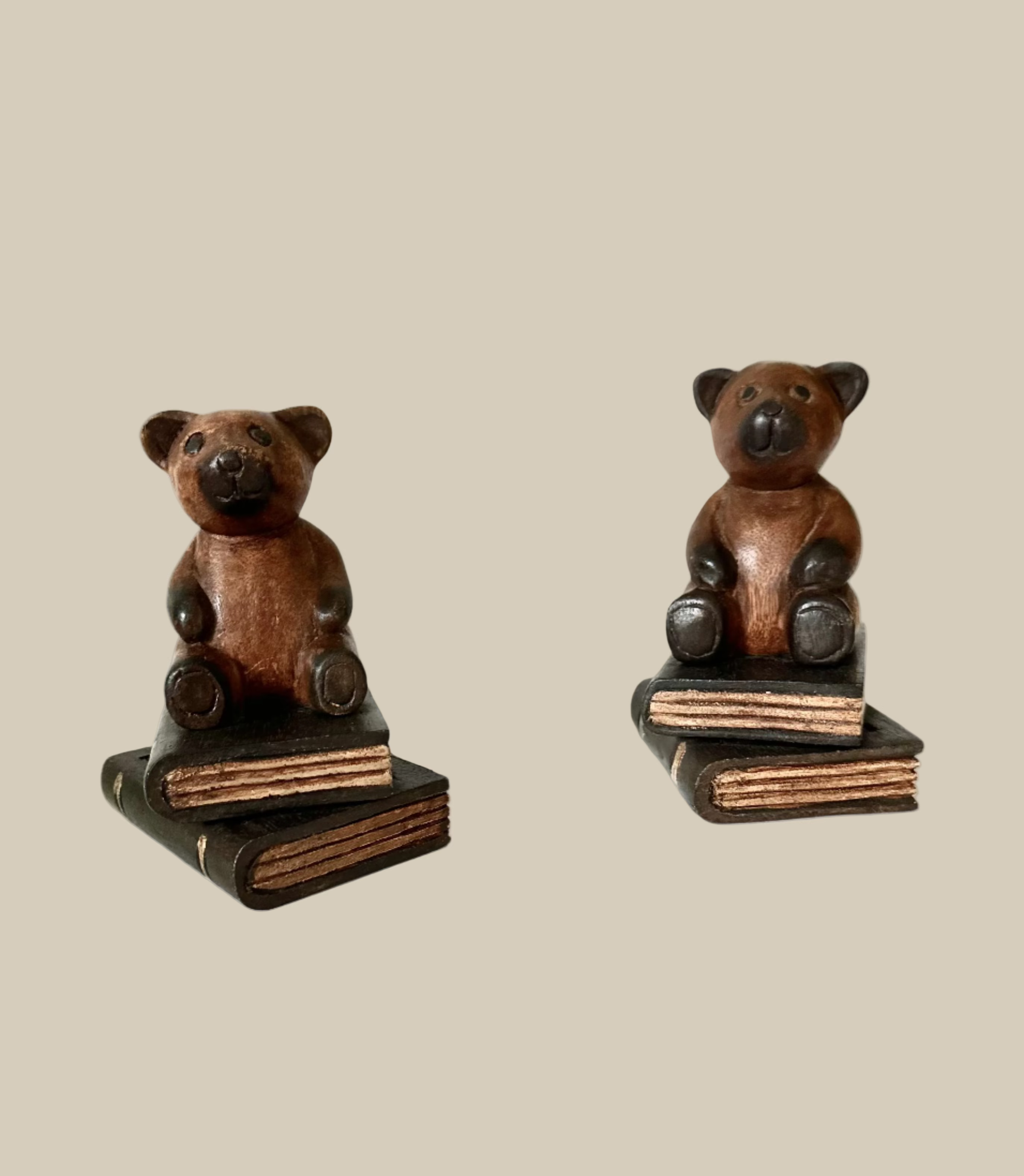 Wooden Carved Teddy Bear Bookends