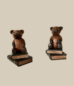 Wooden Carved Teddy Bear Bookends