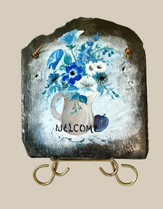 Slate Hand Painted Floral Welcome Sign