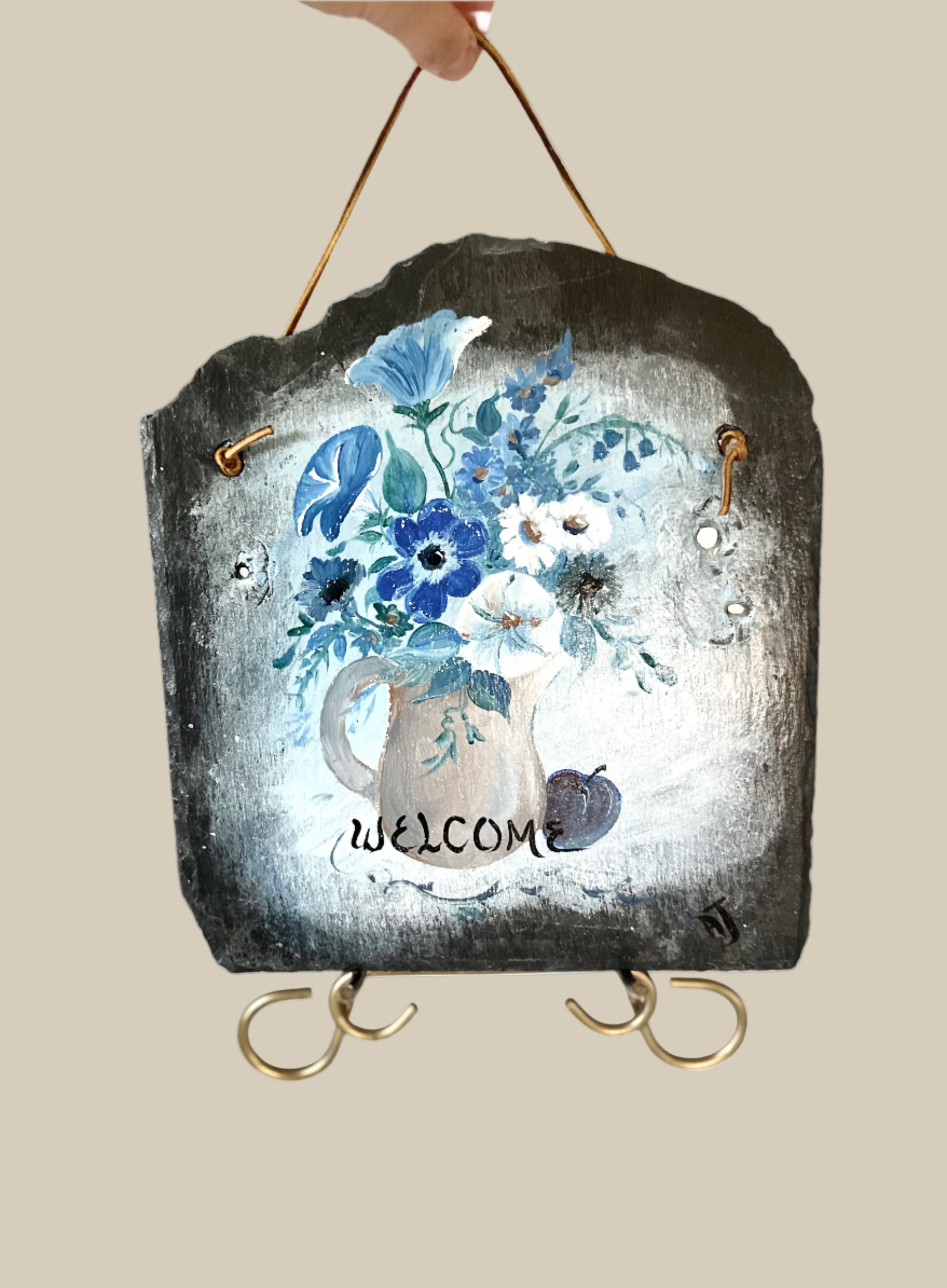 Slate Hand Painted Floral Welcome Sign