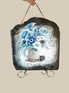 Slate Hand Painted Floral Welcome Sign