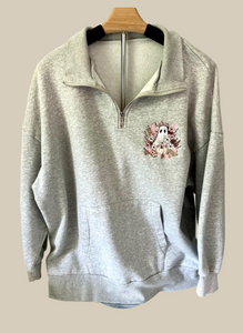 Light Grey Floral Ghost Quarter Zip
