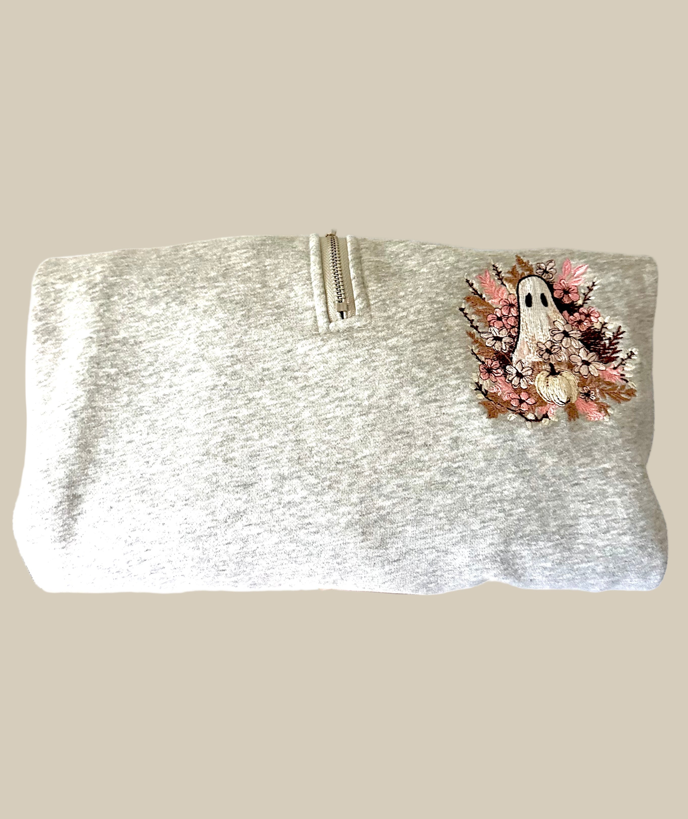 Light Grey Floral Ghost Quarter Zip