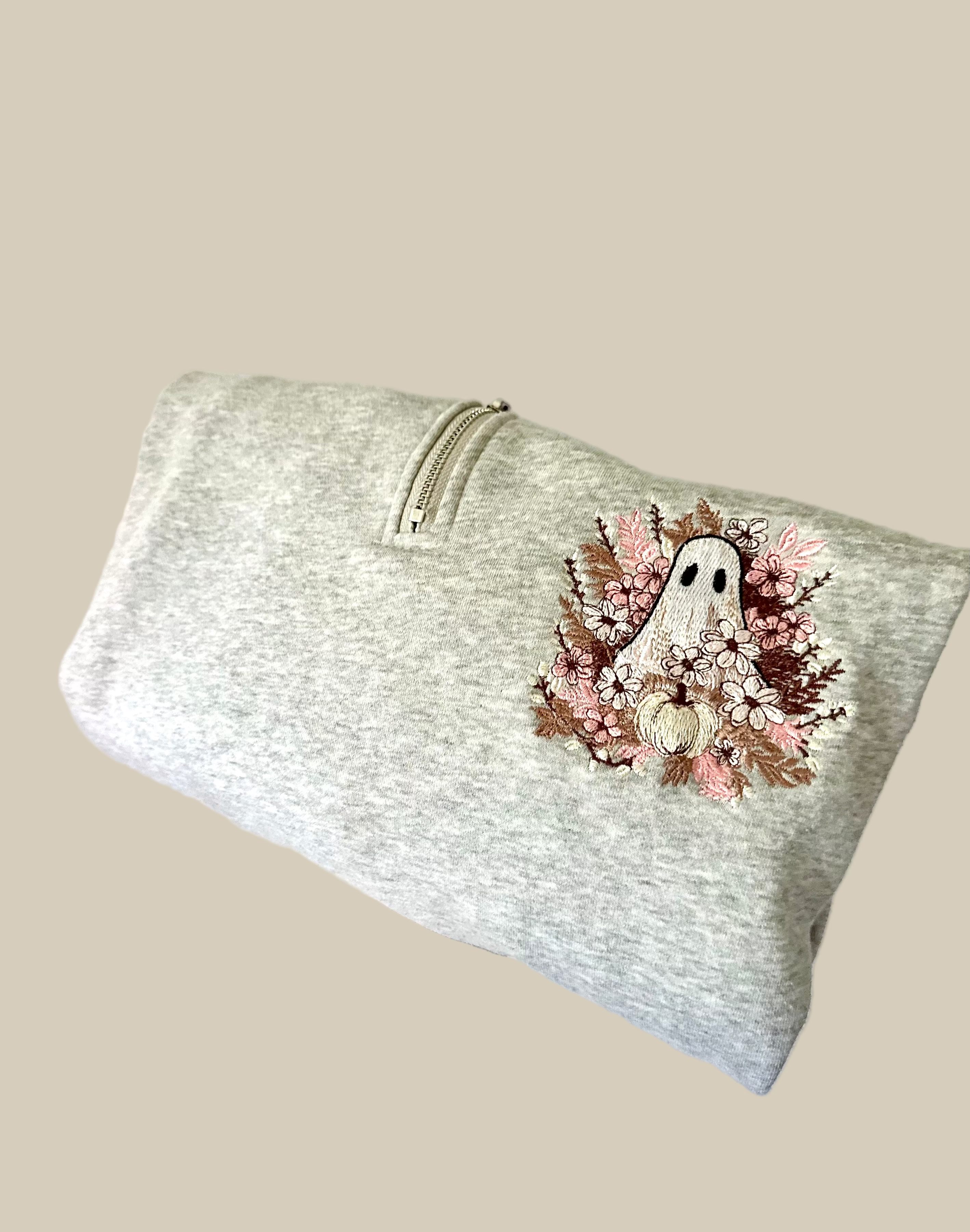 Light Grey Floral Ghost Quarter Zip